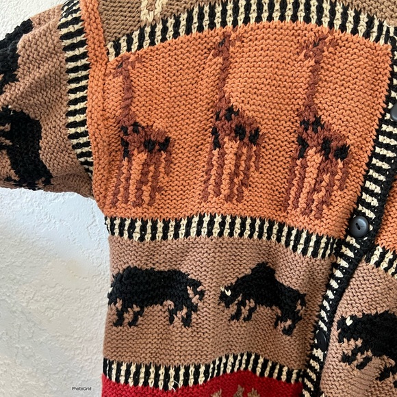 MarieaKim Hand Knit Safari Animal Cardigan (L) - Picture 2 of 5